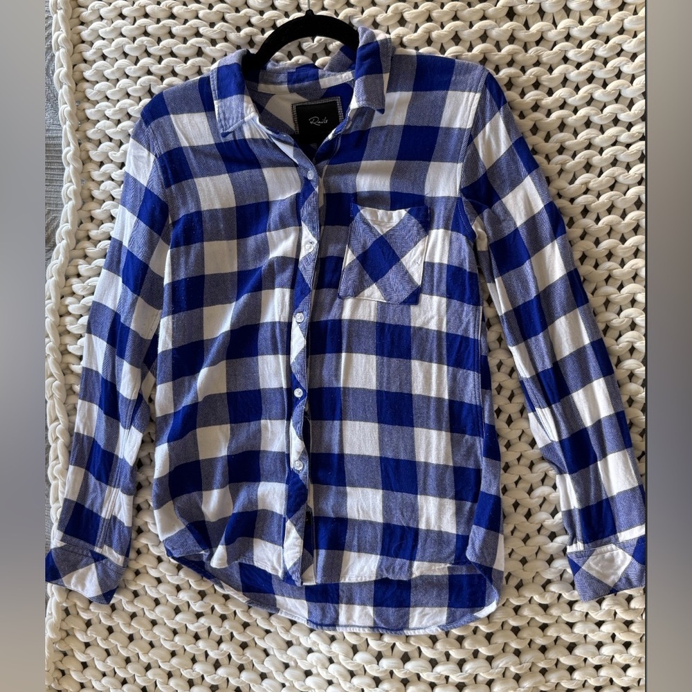 Rails Blue & White Checkered Button-Up Shirt | Long Sleeve | Size XS